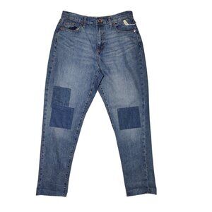 Universal Thread Boyfriend Patchwork High Rise Medium Wash Jeans Raw Hem 6 NWT